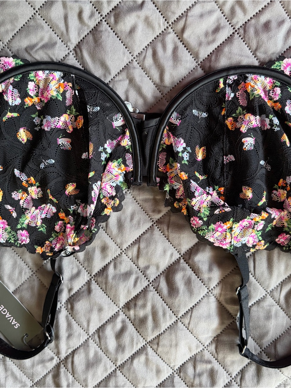 Savage X Fenty Black Floral Lace Underwire Bra